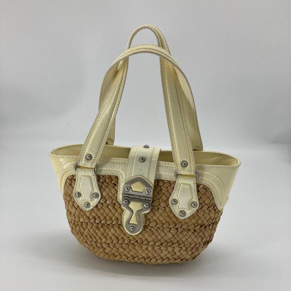 Michael Kors, brown basket weave, patten leather trim - Picture 1 of 11